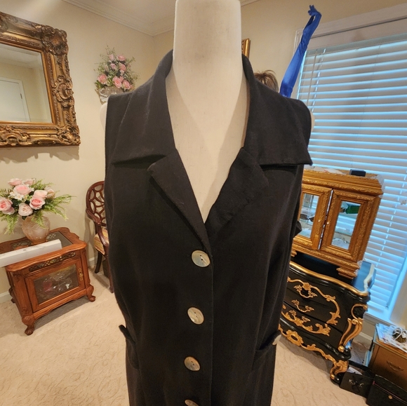 Virgo Midi Black Linen Halter Dress Size 16 Spring Summer - Picture 7 of 11